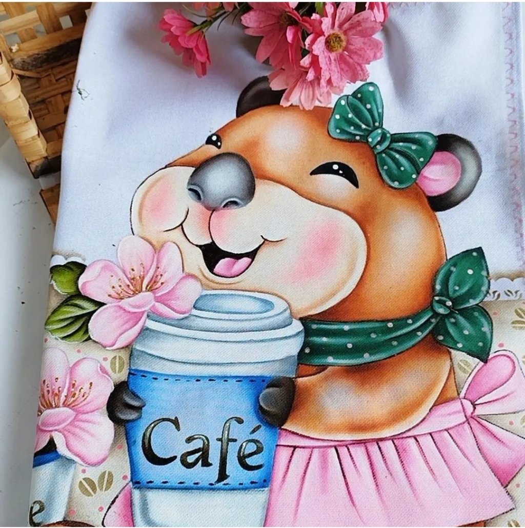 Capivara café com flores 
