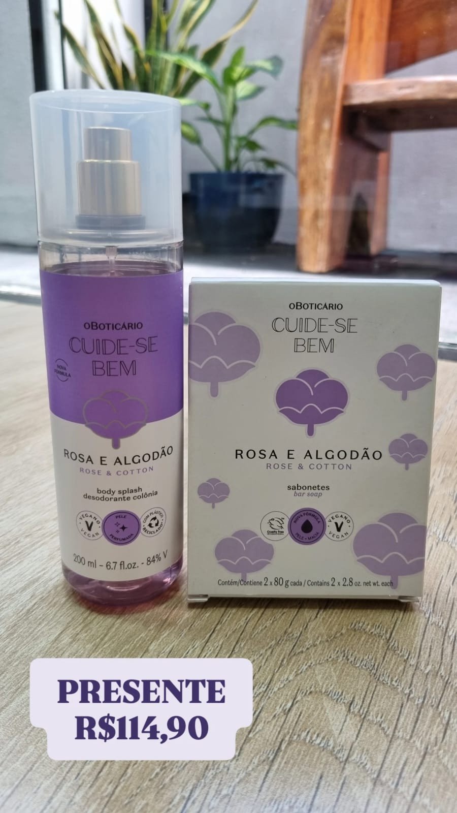 PRESENTE CUIDE-SE BEM ROSA E ALGODÃO