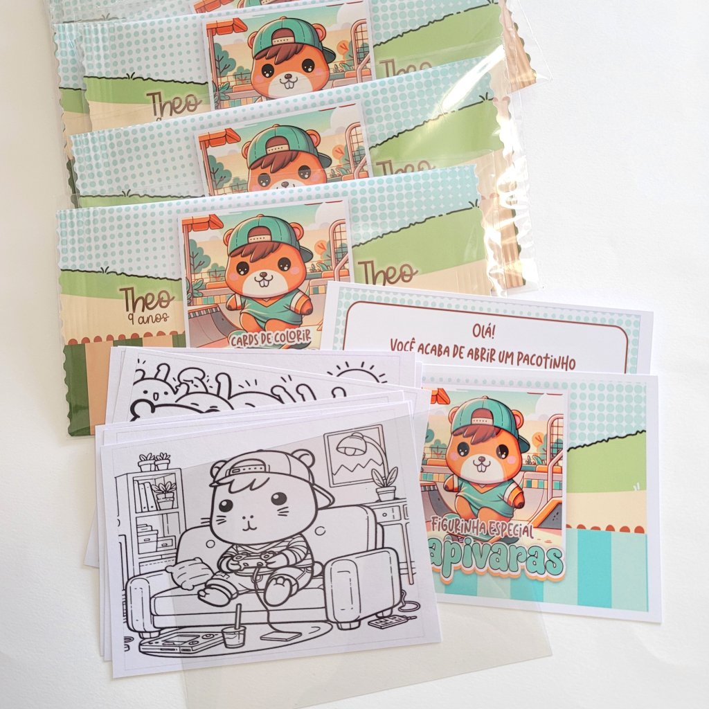 Cards de Colorir - Capivara Menino