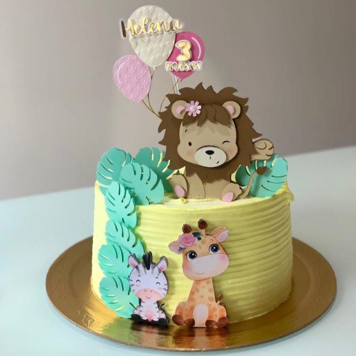 Topo de Bolo Scrap - Mesversário Safari Menina