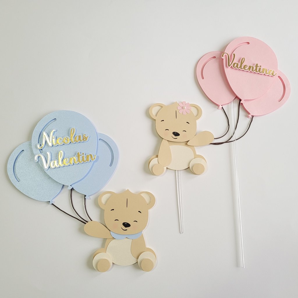 Topo de Bolo Ursinhos Scrap Chá Revelação