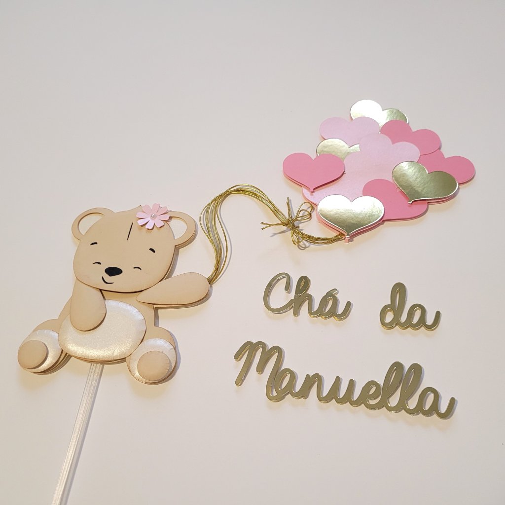 Topo de Bolo Chá de Bebê - Ursinha Scrap