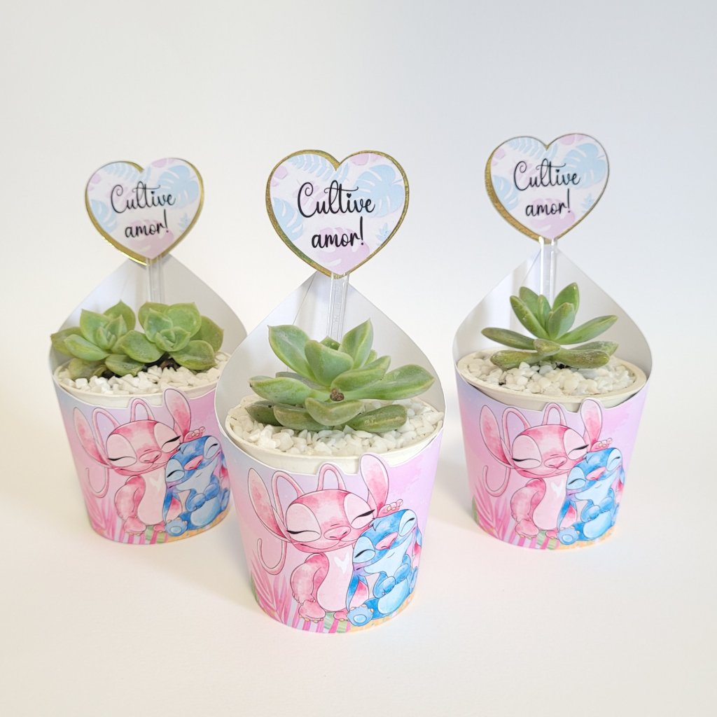 Suculentas Personalizadas - Stitch e Angel Aquarela