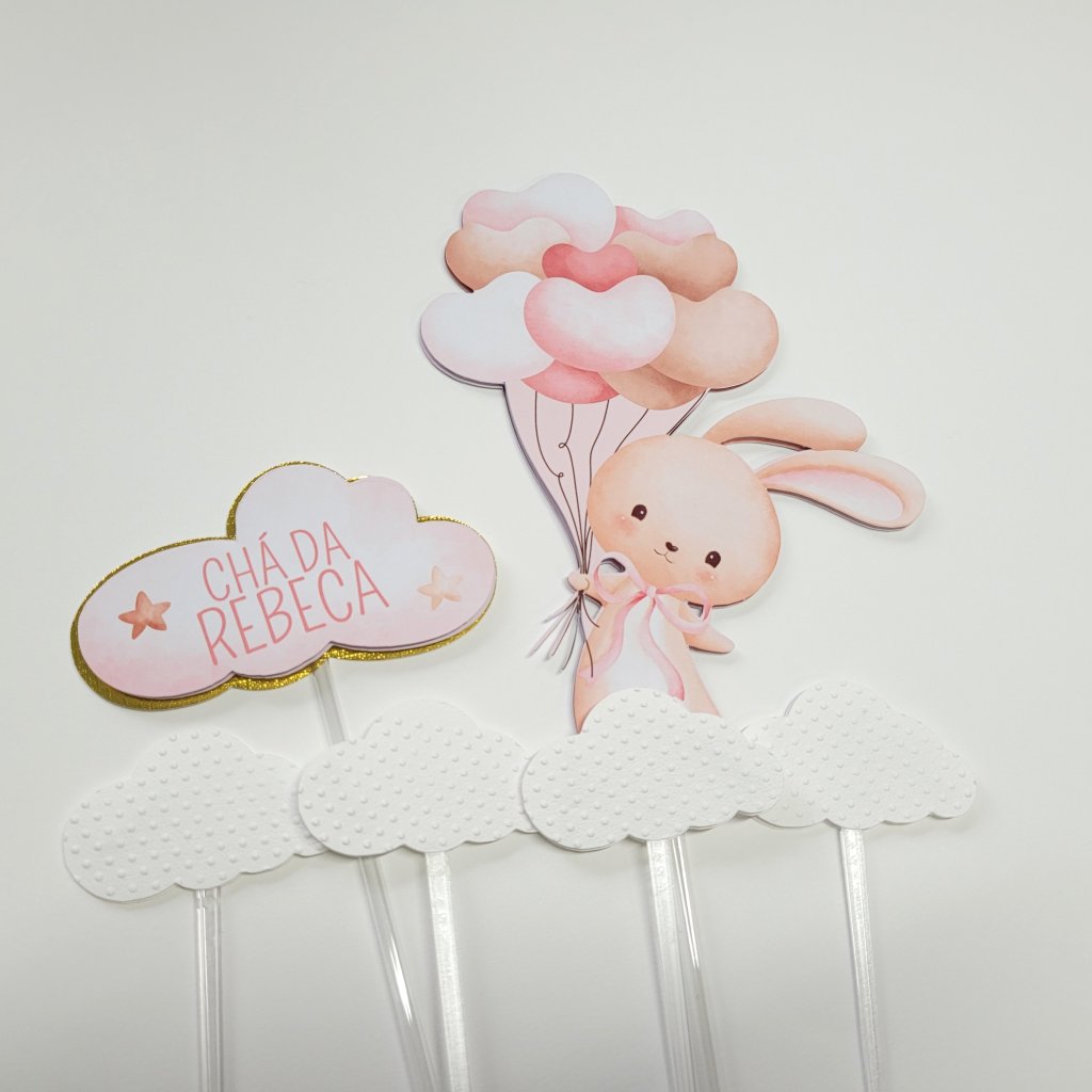 Topo de Bolo - Chá de Bebê Coelhinha com Balões