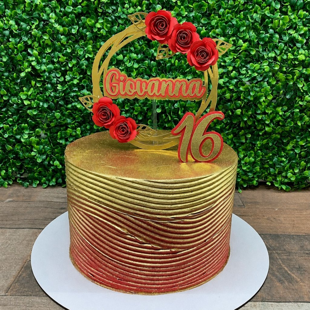Topo de Bolo 15 anos com flores de papel