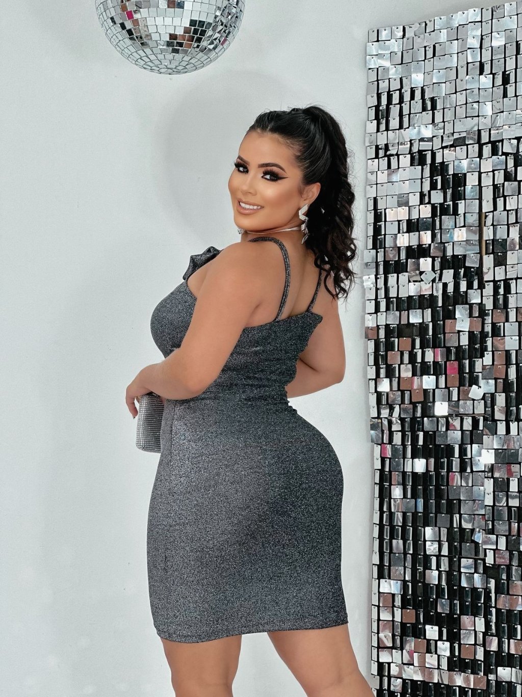 Vestido lurex alça flor 