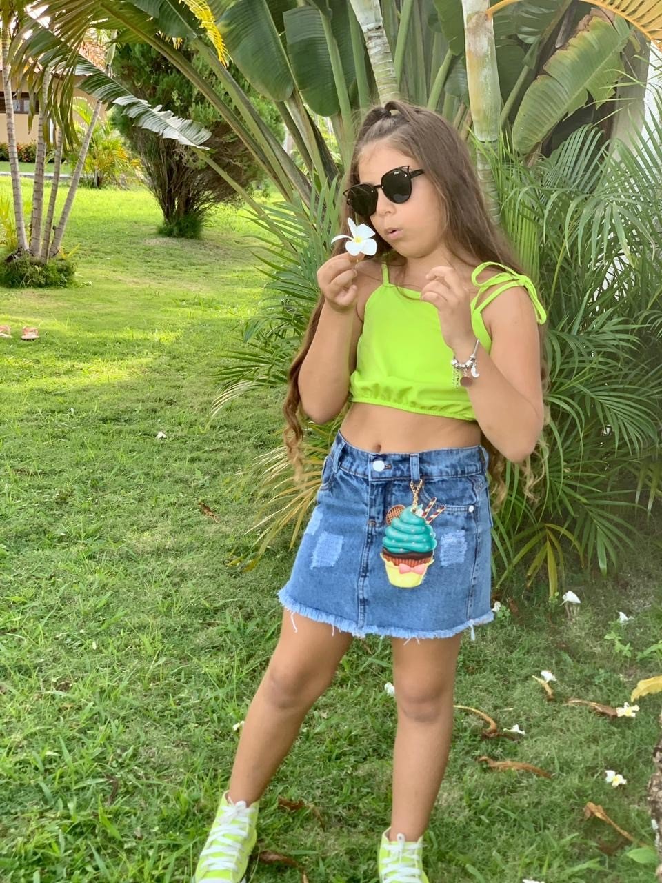 Saia jeans juvenil - chaveiro 