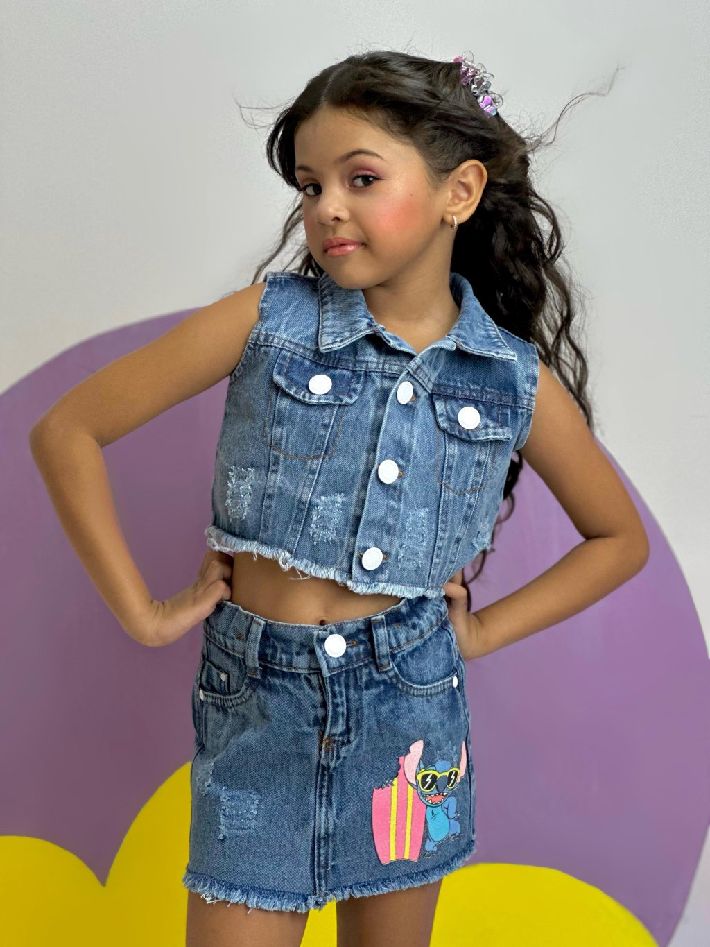 Colete jeans inf. C/gola 