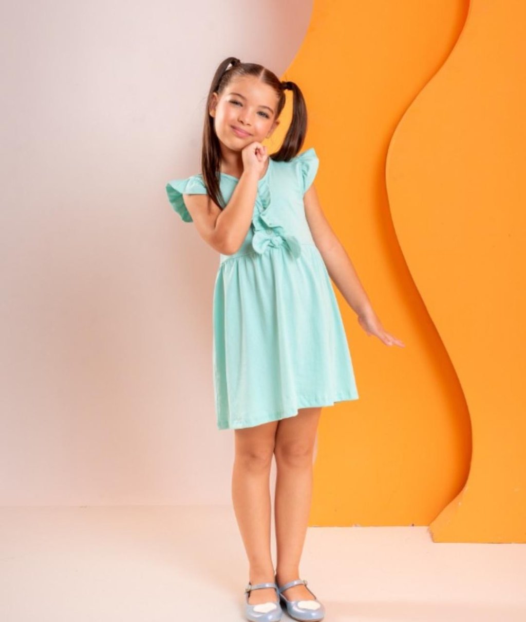 VESTIDO INF. C/BOTÃO - MALHA ALGODÃO 