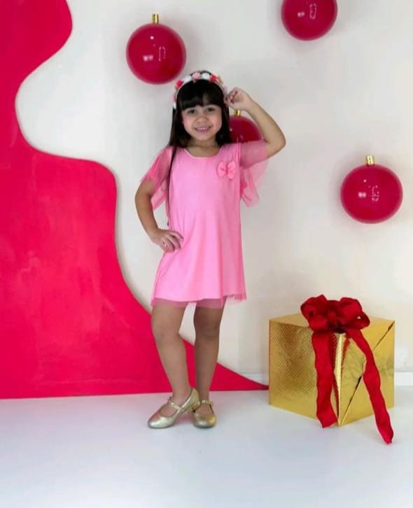 VESTIDO INF. TULE E POÁ C/BRILHO 