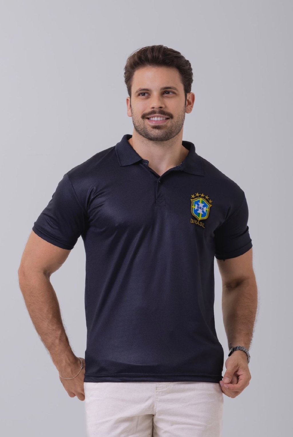 CAMISA DO BRASIL MASC. GOLA POLO PRETA 