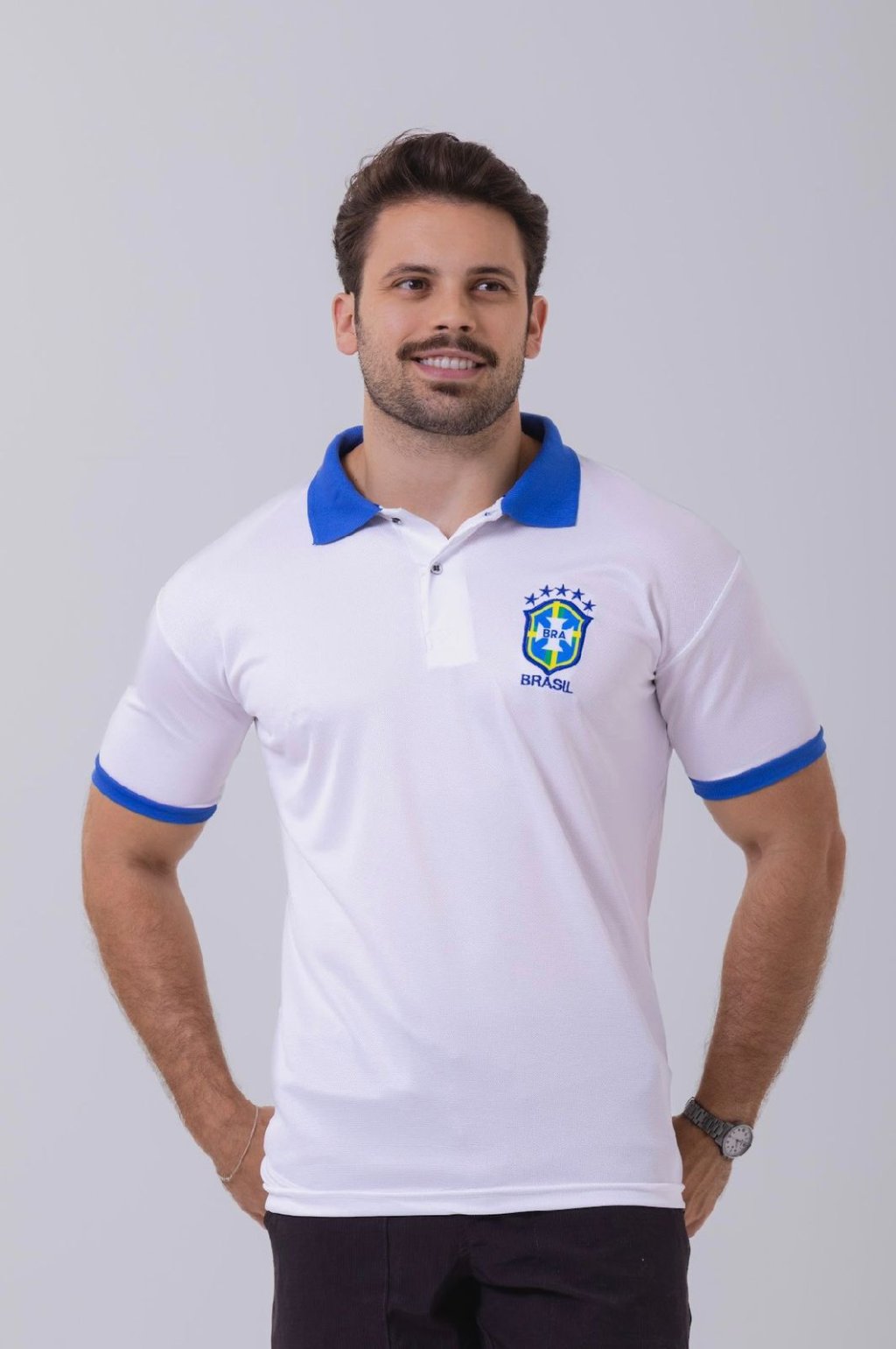 CAMISA DO BRASIL MASC. GOLA POLO BRANCA