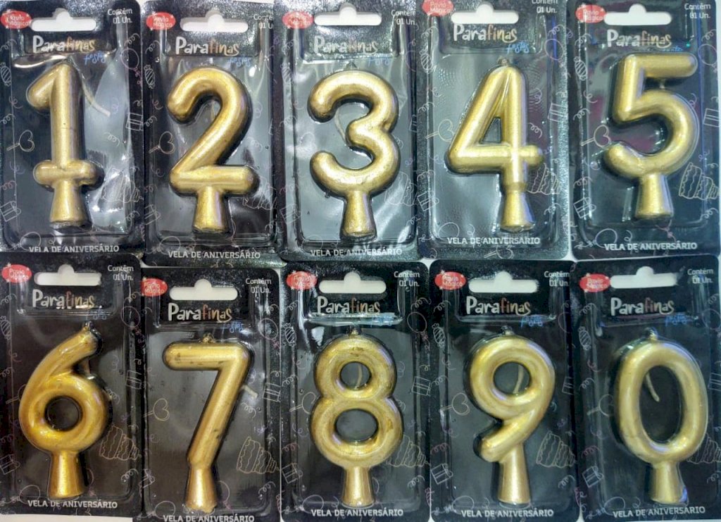 VELA TUBOLAR METAL DOURADO 0 A 9 (MENCIONE O NUMERO DESEJADO VIA WHATSAPP)