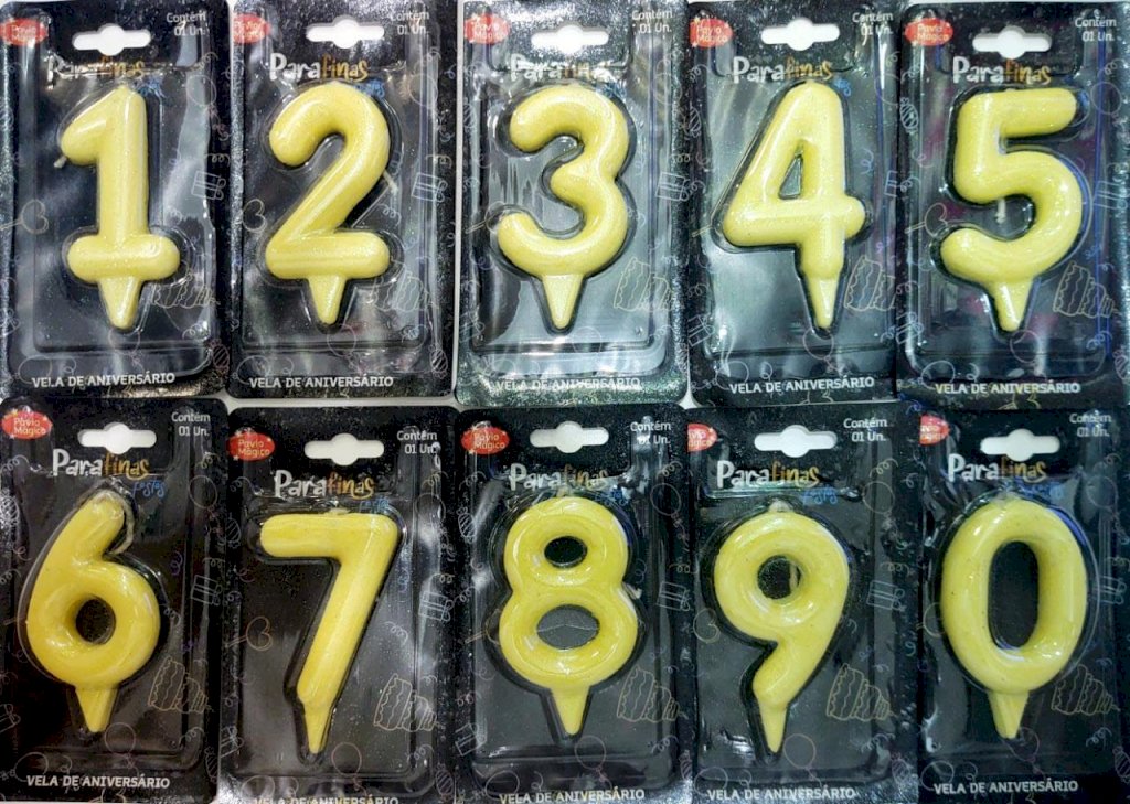 VELA CANDY COLOR AMARELO 0 A 9 (MENCIONE O NUMERO DESEJADO VIA WHATSAPP)