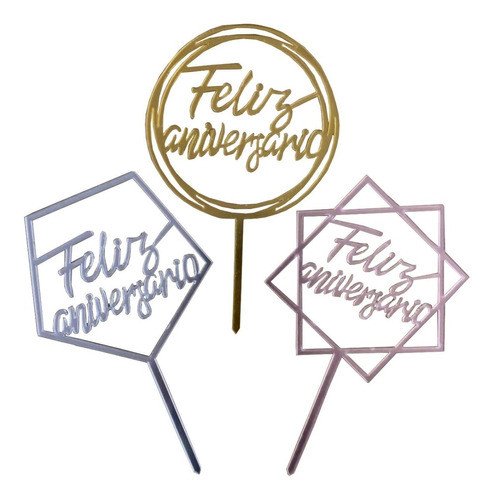 TOPO DE BOLO ACRILICO FELIZ ANIVERSARIO OU PARABENS