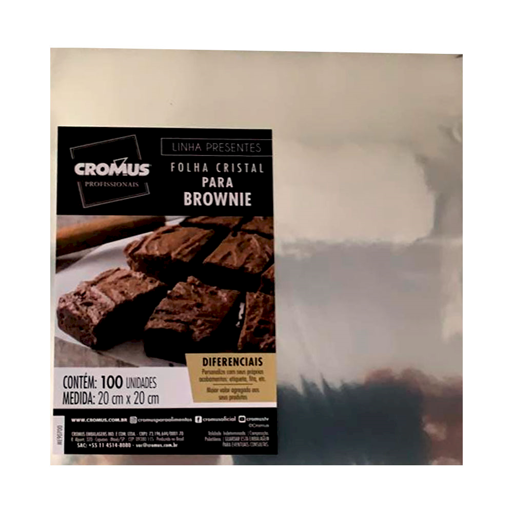 FOLHA CRISTAL PARA BROWNIE BEM CASADO 20X20CM C/100 UND
