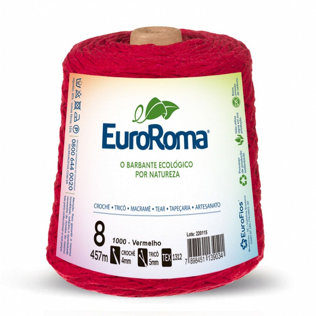 Barbante EuroRoma 4/8 Vermelho (cód.1000) - 600g  Código: 640.1000