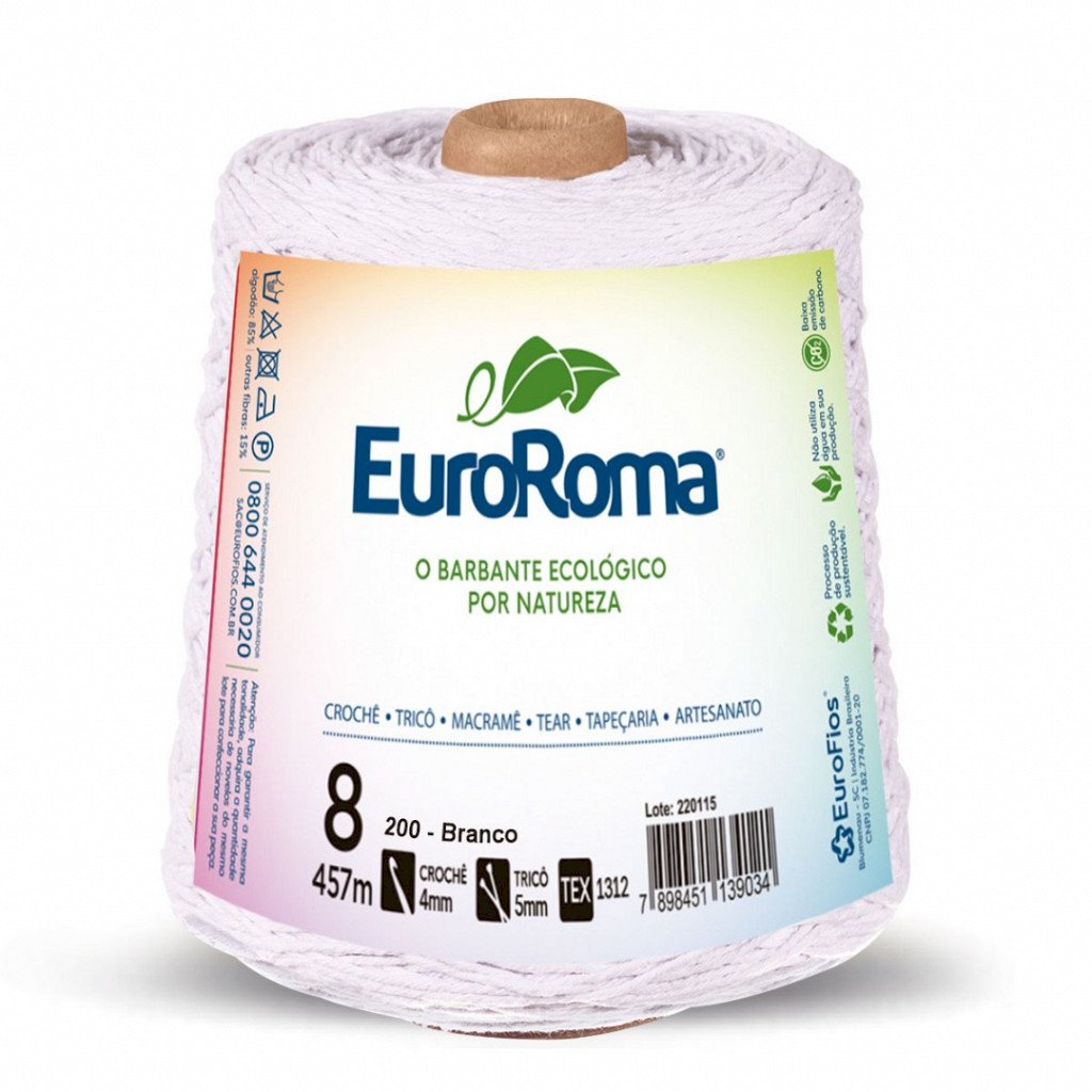 Barbante EuroRoma 4/8 Branco (cód.200) - 600g  Código: 640.200