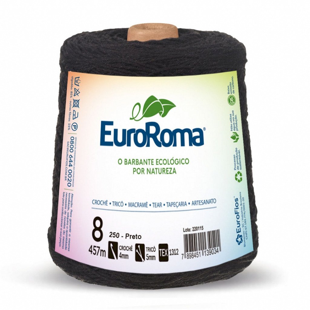 Barbante EuroRoma 4/8 Preto (cód.250) - 600g  Código: 640.250