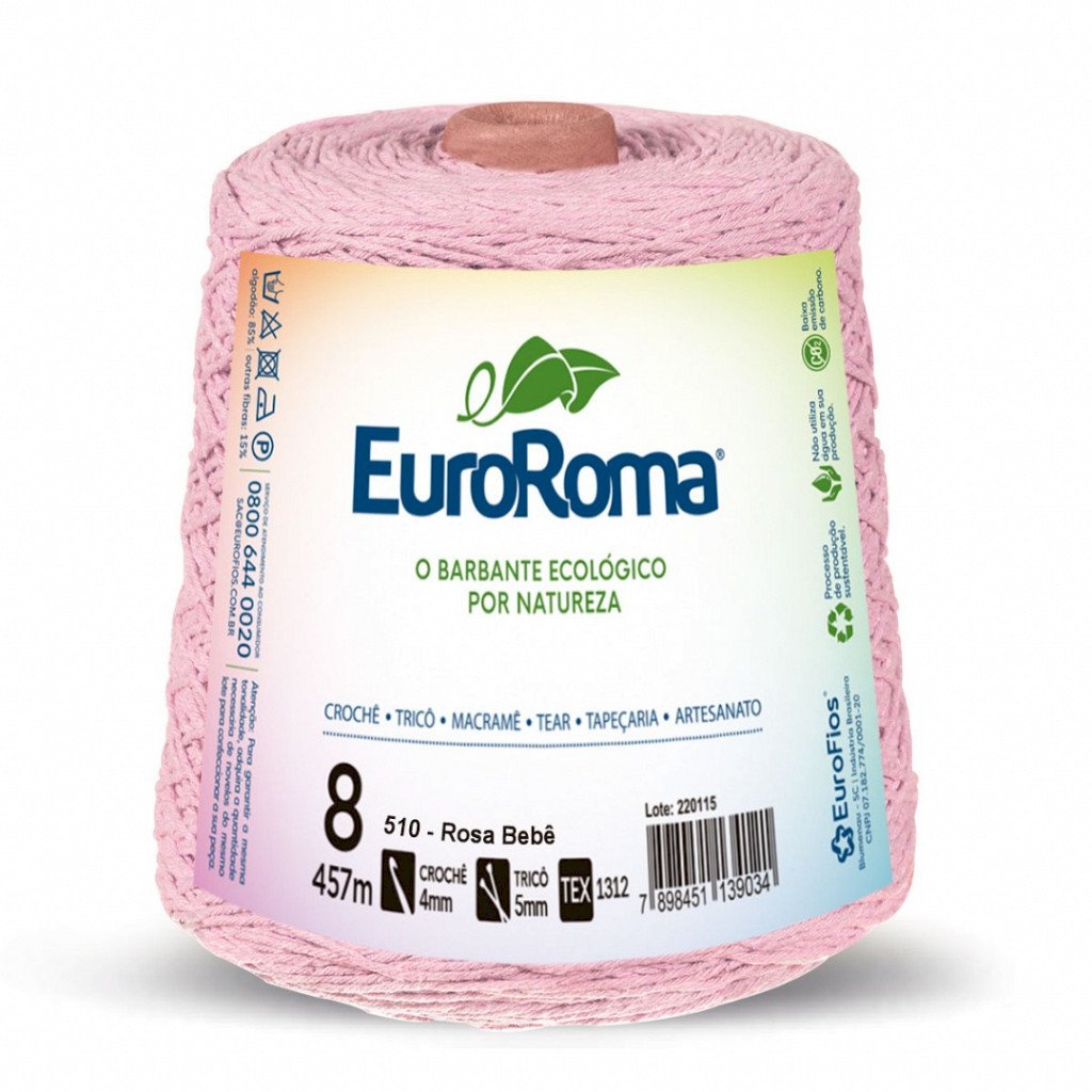 Barbante EuroRoma 4/8 Rosa Bebê (cód.510) - 600g