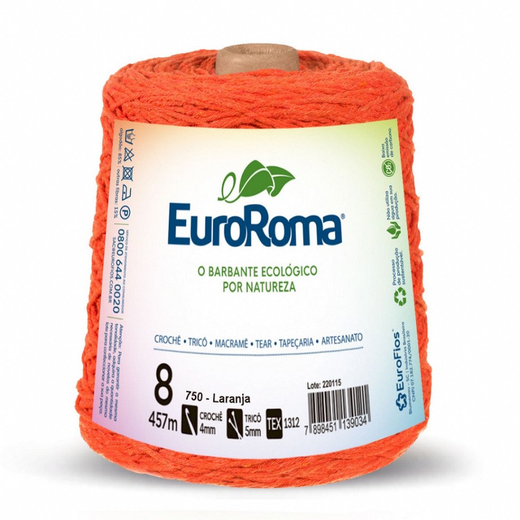 Barbante EuroRoma 4/8 Laranja (cód.750) - 600g  Código: 640.750