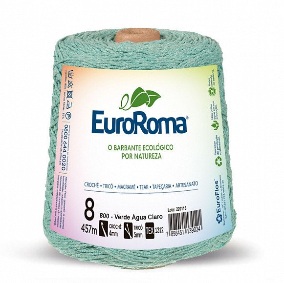 Barbante EuroRoma 4/8 Verde Água Claro (cód.800) - 600g  Código: 640.800