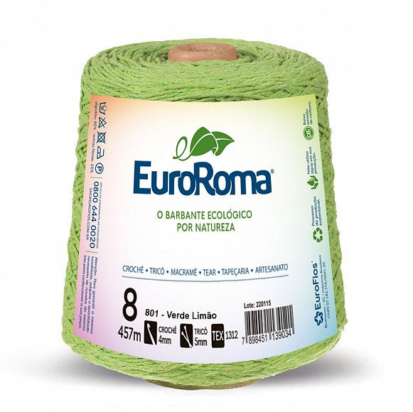 Barbante EuroRoma 4/8 Verde Limão (cód.801) - 600g  Código: 640.801