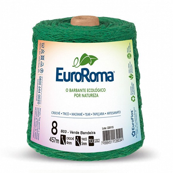 Barbante EuroRoma 4/8 Verde Bandeira (cód.803) - 600g  Código: 640.803