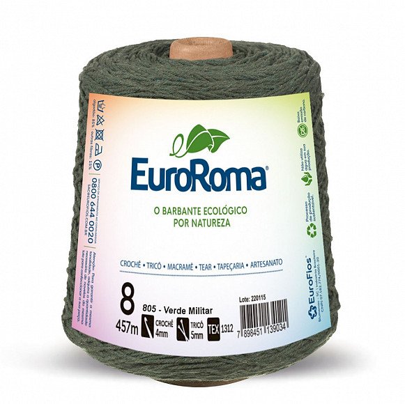 Barbante EuroRoma 4/8 Verde Militar (cód.805) - 600g  Código: 640.805