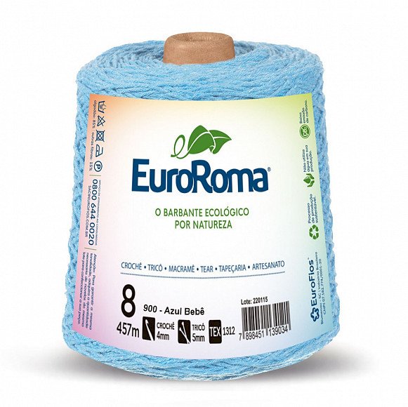 Barbante EuroRoma 4/8 Azul Bebê (cód.900) - 600g  Código: 640.900