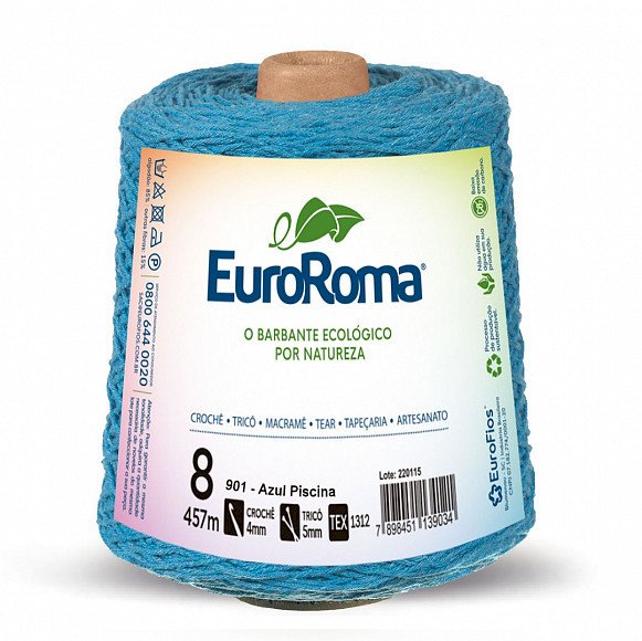 Barbante EuroRoma 4/8 Azul Piscina (cód.901) - 600g  Código: 640.901
