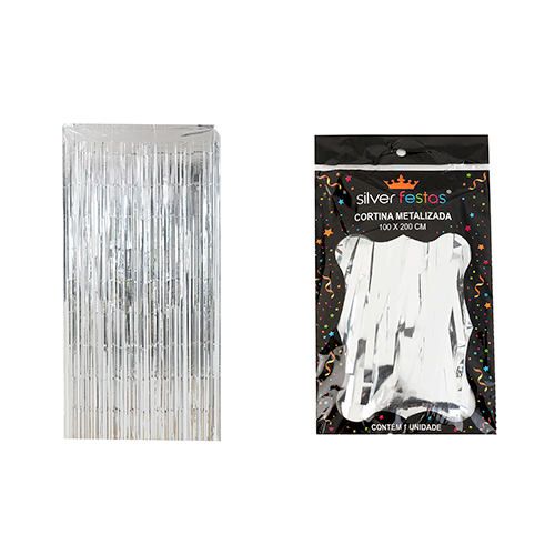 CORTINA METALIZADA TIRAS PRATA 2 X 1MT UND