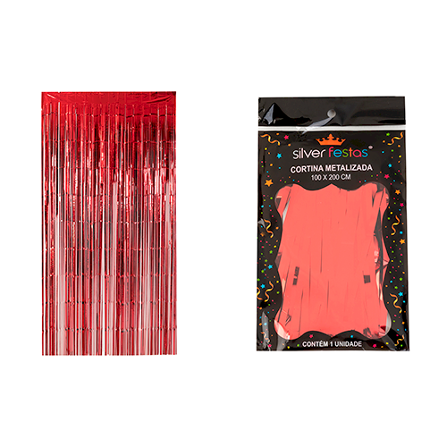 CORTINA METALIZADA TIRAS VERMELHO 2 X 1MT UND