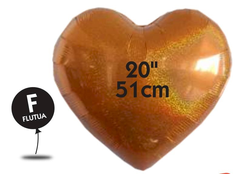 BALAO METALIZADO CORACAO 20¨ HOLOGRAFICO LARANJA VAZIO