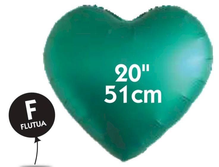 BALAO METALIZADO CORACAO 20¨ PLATINO VERDE VAZIO