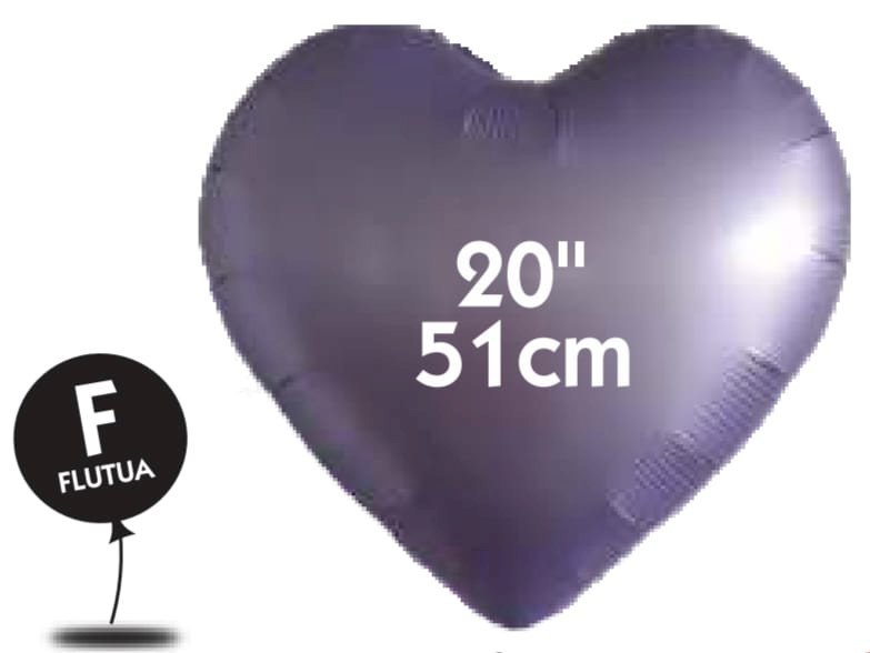 BALAO METALIZADO CORACAO 20¨ PLATINO LILAS VAZIO