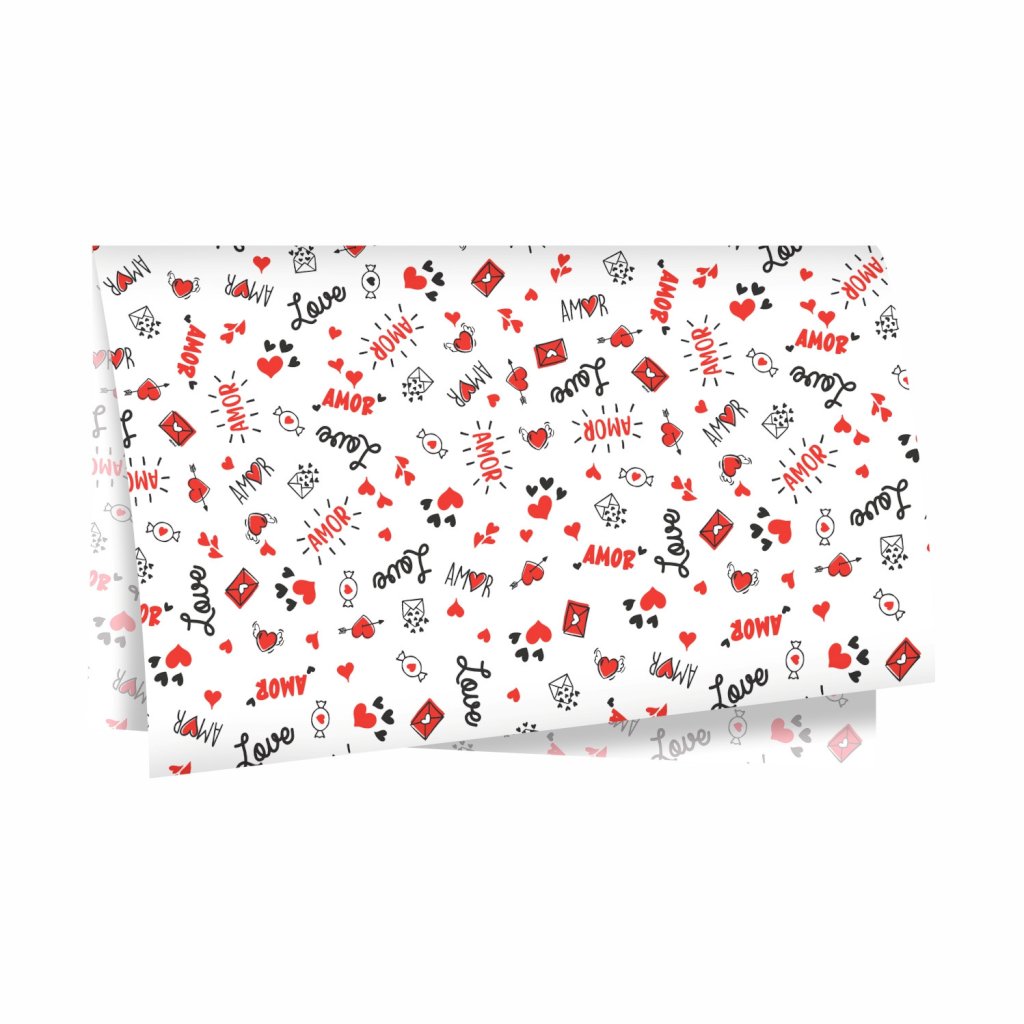Papel Seda História de Amor 49cmx69cm FOLHA Branco/Verme MAE