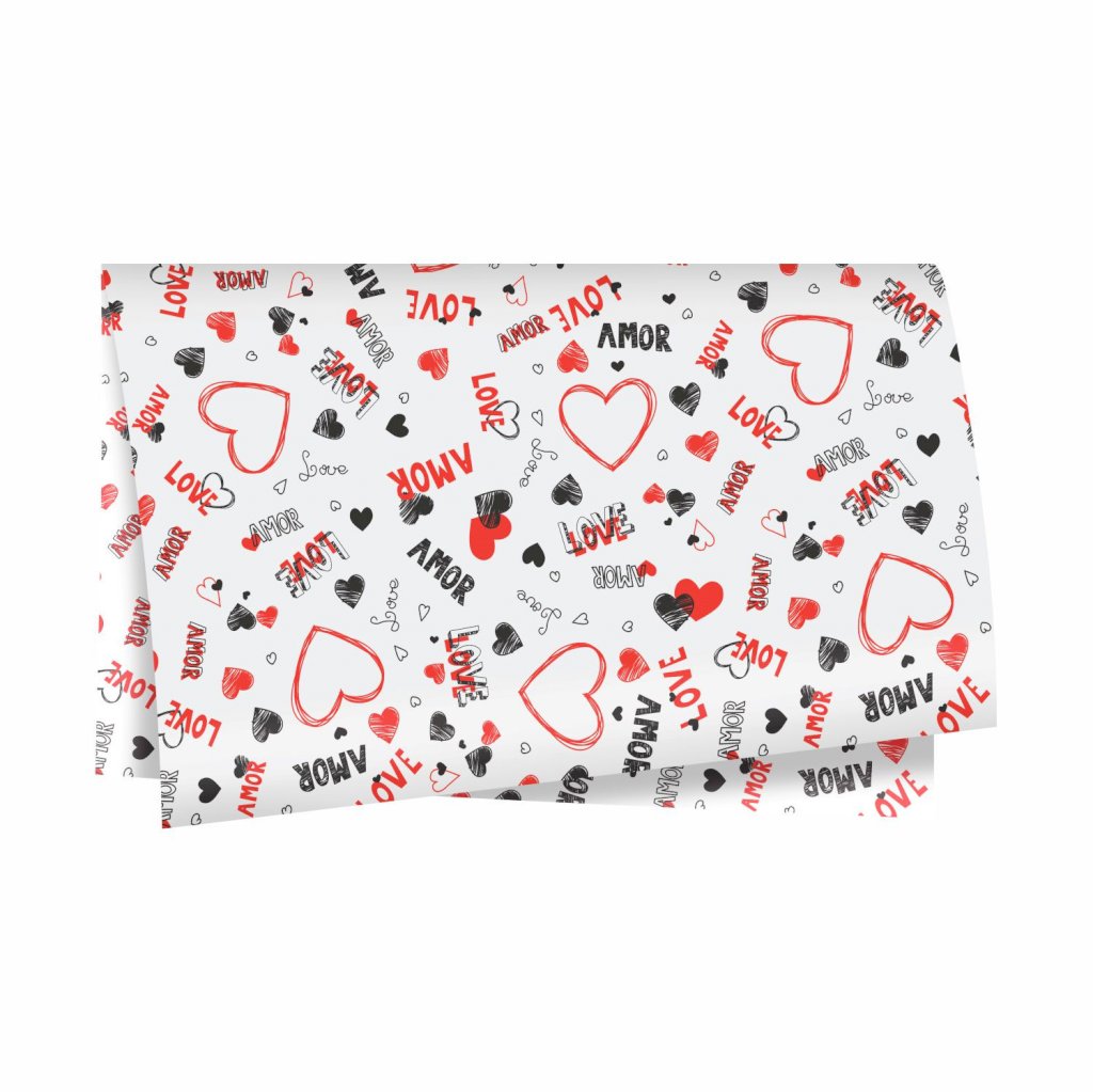 Papel Seda Valentine 49cmx69cm FOLHA Branco/Vermelho