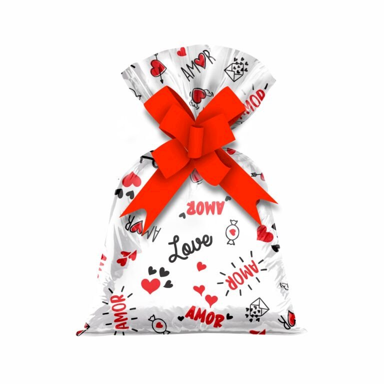 Saco Perolado História de Amor 25cmx35cm UND Branco/Vermelho MAE