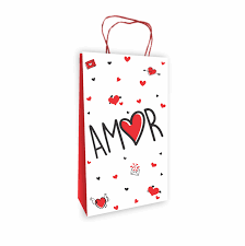 Sacola Kraft História de Amor 32cmx18cmx8,5cm UNIDADEA Branco/Vermelho MAE