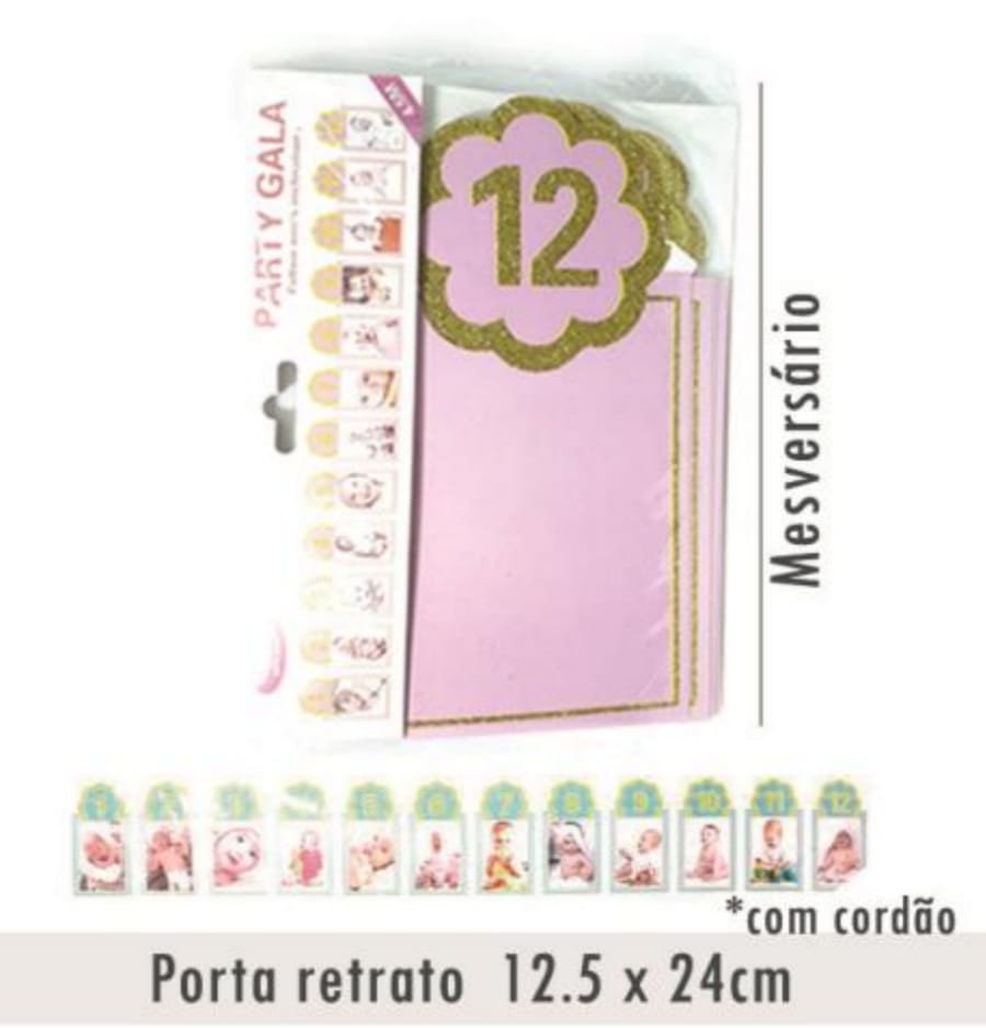 Varal porta retrato Tamanho 12,6 x 8,6 cm MESVERSARIO ROSA REVELACAO