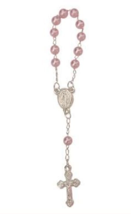 MINI TERCO DE METAL PRATA COM PEROLAS ROSA C/12UND