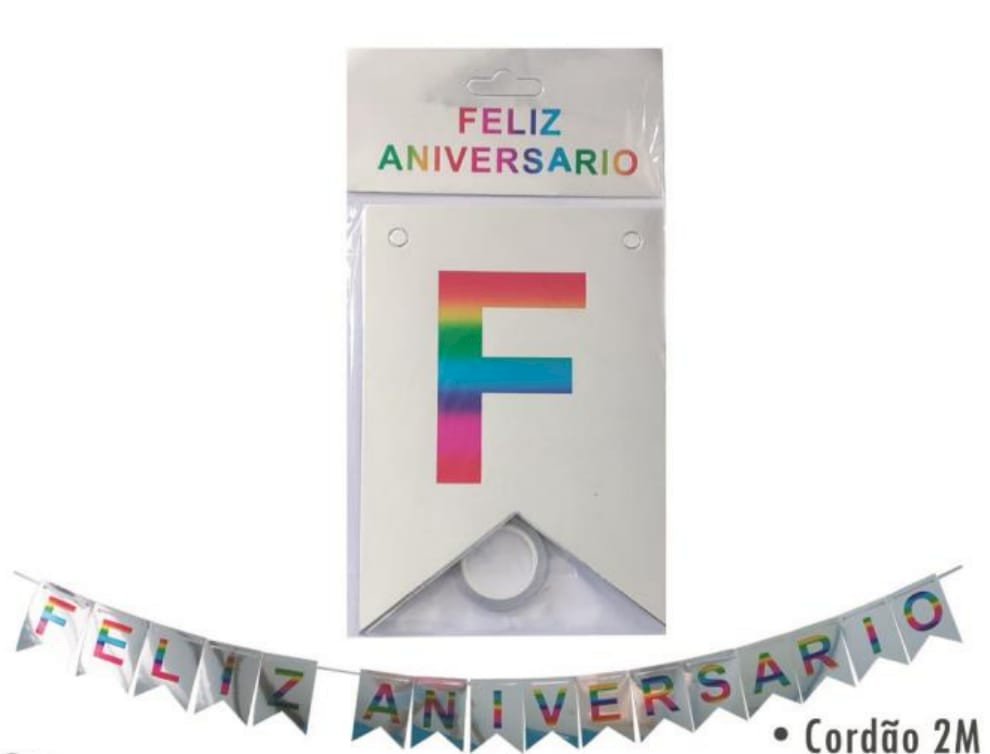 FAIXA FELIZ ANIVERSARIO 2M PRATA COLORIDO