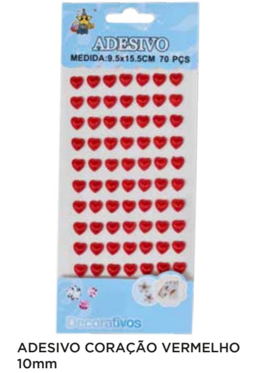 ADESIVO CORACAO VERMELHO CARTELA 70UND 10MM MAE
