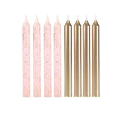 VELA PALITO ROSA GLITTER E DOURADA C/8     V162