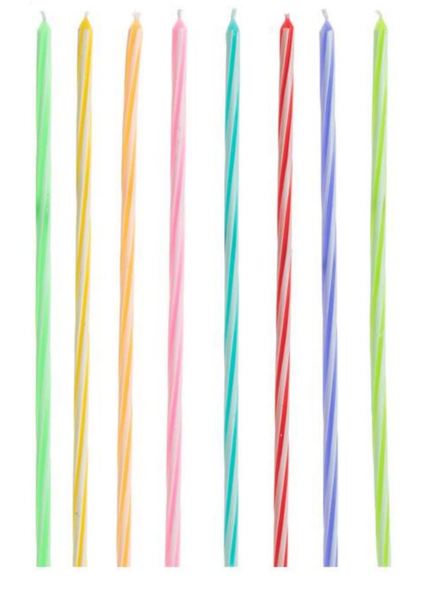 VELA PALITO GIGANTE LISTRADA COLORIDA 15CM C/8 V186