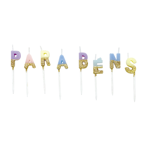 VELA PARABENS PASTEL COM DOURADO V133