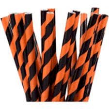 CANUDO PAPEL LISTRADO LARANJA COM PRETO HALLOOWEEN C/25