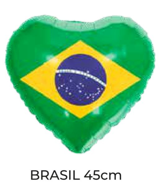 BALÃ METALIZADO CORAÇÃO BRASIL 18¨
