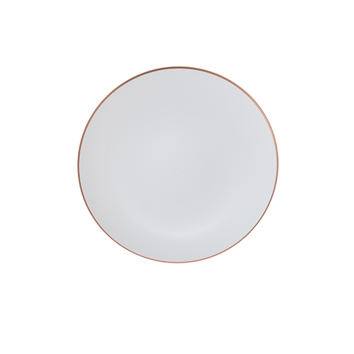 PRATO SOBREMESA BRANCO C/ FIO ROSE GOLD 19CM C/6 B0930